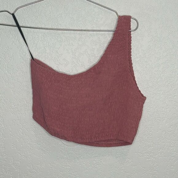 NWT SWF Smocked One-Shoulder Crop Top Pink Large - Picture 2 of 10